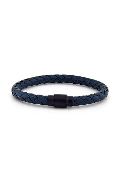 Solfera Men's Navy Blue Leather Black Magnet Bracelet Bt234