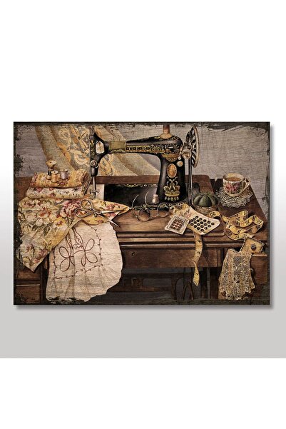 Cakatablo 50cmX70cm Ahşap Tablo Nostaljik Dikiş Makinesı Görseli