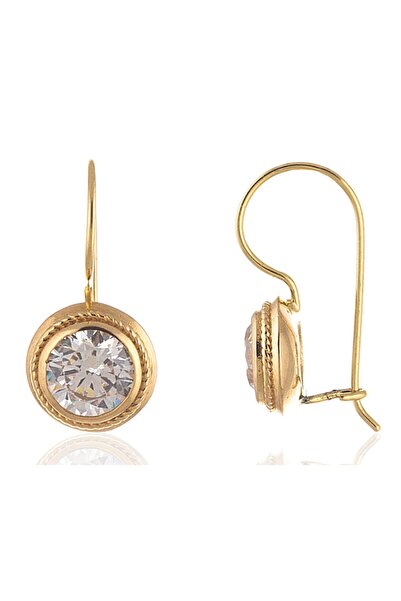 PRENSES PIRLANTA Kadın 14 Ayar Altın Tek Taş Sallantılı Küpe