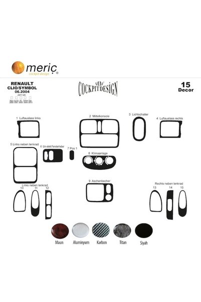 meriç cockpit design Meriç ®   Renault Clio Symbol Front Glove Box Trim Aluminum 15 Pieces 2004-2008