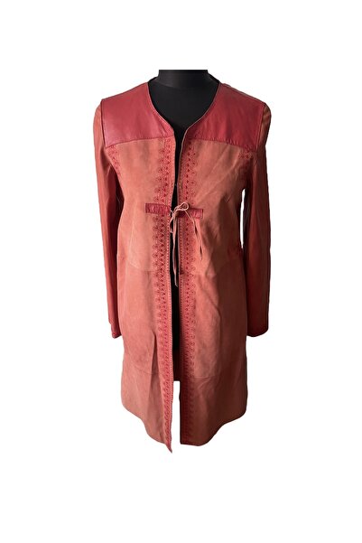 asus deri سترة نسائية من الجلد الطبيعي غير المبطنة بلون الرمان