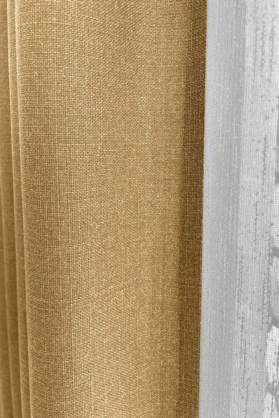 Cortibo Alaska Keten Fon Perde Hardal Tek Kanat (PİLESİZ)