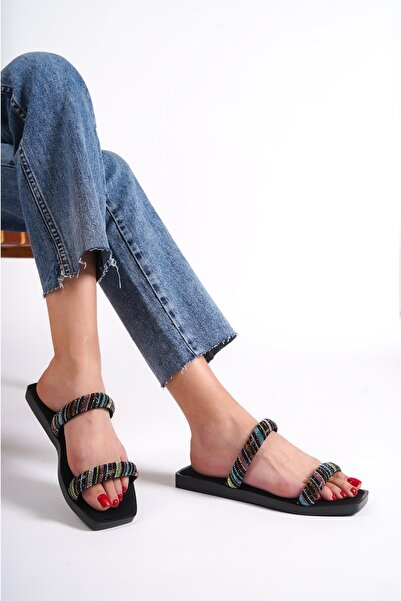 Capone Outfitters Damskie kapcie Capone Blunt Toe z paskiem na płaskim obcasie