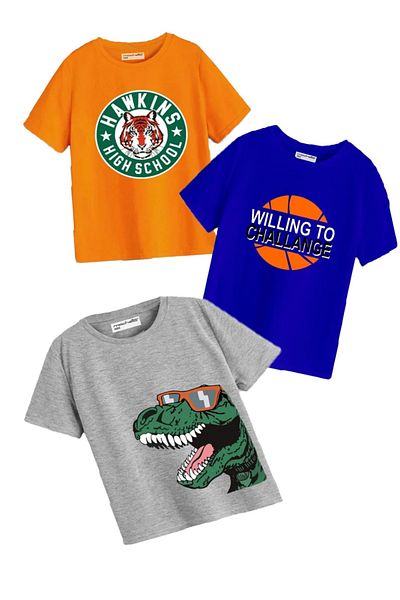 Keywest Set de tricou pentru copii oversize din 3 piese cu imprimeu pentru copii, provocare și dinozaur