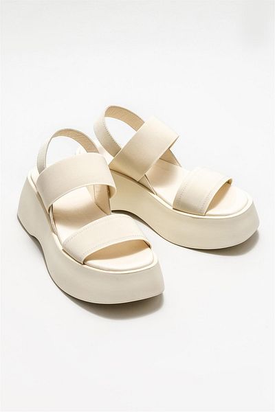 Elle Shoes Beige Women's Wedge Heel Sandals