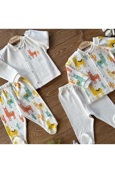 PATSAN 4 Piece Cotton Baby Pajama Set with Top and Bottom Booties Lama