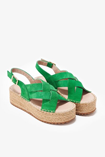 Louis Cardy Monger Green Genuine Leather Espadrille Sandals