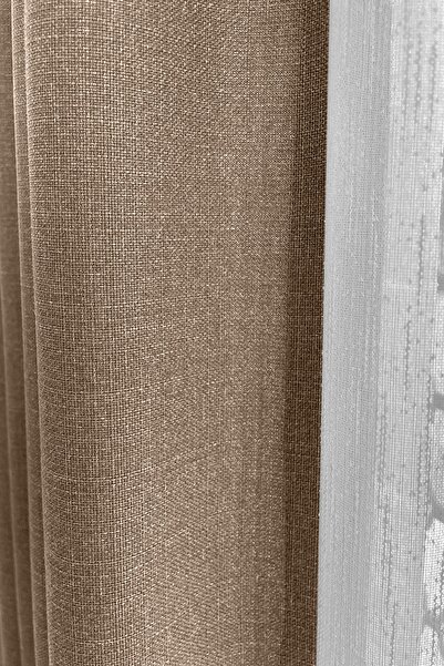 Cortibo Alaska Keten Fon Perde Bej Tek Kanat (pilesiz)