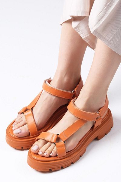 Mio Gusto Sierra Orange Color Thick Sole Velcro Women's Sandals Shoes
