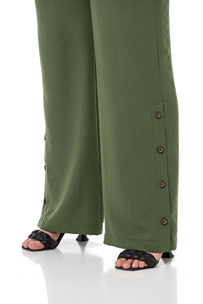 DISENTIS MODEST Bluză detaliată cu nasturi de mărime mare, pantaloni, set Aerobin kaki