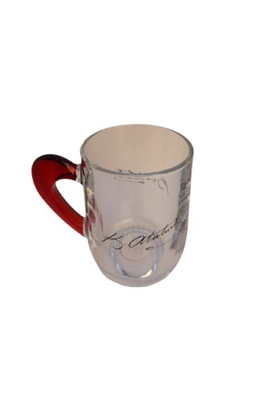 Paşabahçe Ataturk Signed Red Cup with Handle Gift Gift Teacher's Day Special Occasions
