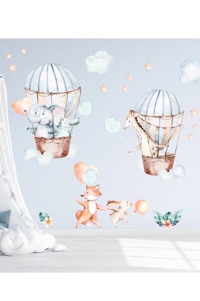 Genel Markalar Sim Tasarım Hava Balonunda Dünya Turu Duvar Sticker Seti