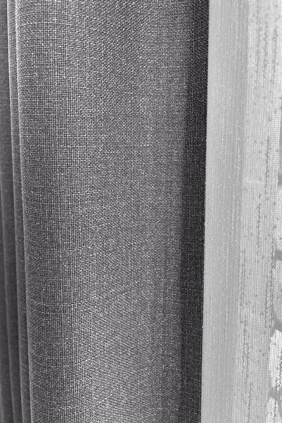 Cortibo Alaska Keten Fon Perde Antrasit Tek Kanat (pilesiz)