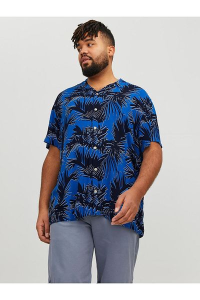 Jack & Jones Ανδρικό μπλε πουκάμισο Jack Jones Luke Palma Aop Shirt Ss Pls 12236059 -07