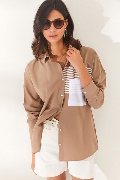 Olalook Norková oversize tkaná košile s kapesním detailem GML-19000978