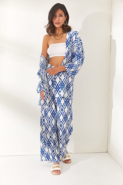 Olalook Жіночі брюки Saks сині з тканої віскози з еластичними кишенями на талії PNT19000232