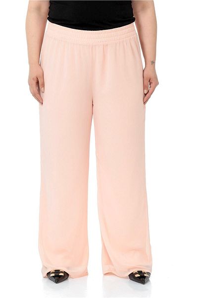DISENTIS MODEST Plus Size Elastic Waist Lined Wide Leg Chiffon Powder Trousers