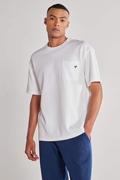 AC&Co / Altınyıldız Classics Erkek Beyaz Loose Fit Bisiklet Yaka Baskılı Pamu...