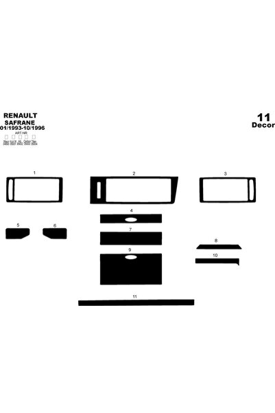 meriç cockpit design ميريتش ®   رينو سافران ترصيع أمامي أسود لامع 11 قطعة 1993-1996