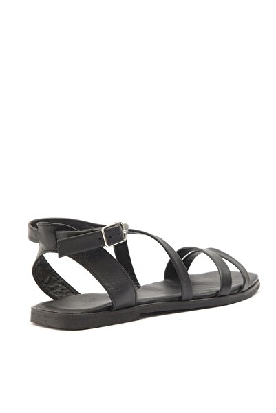 Sole Sisters Genuine Leather Flat Sandals Black - Dalyan