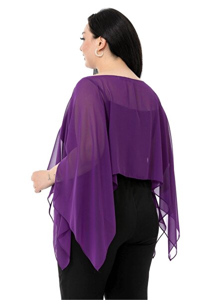 DISENTIS MODEST Plus Size Asymmetric Cut Chiffon Purple Cloak Bolero