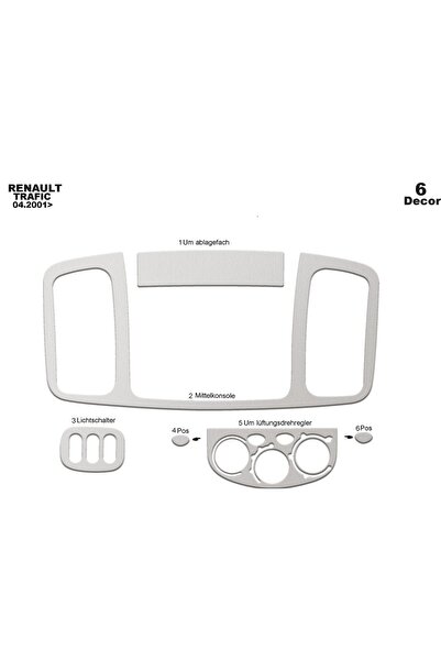 meriç cockpit design ميريتش ®   رينو ترافيك توربيدو امامي مطلي الومنيوم 6 قطع 2001-2006