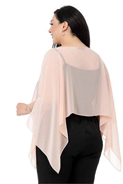 DISENTIS MODEST Plus Size Asymmetric Cut Chiffon Powder Cloak Bolero