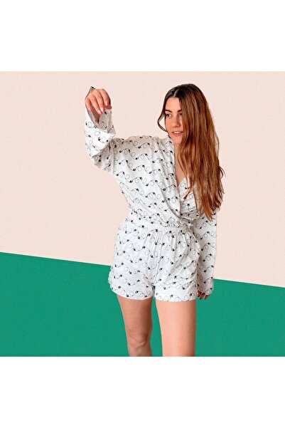 Serbella White Embroidered Linen Kimono Set