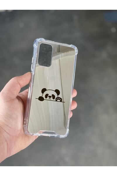 PERAX Oppo A52uyumlu Gümüş Aynalı Darbe Korumalı Panda Tasarımlı Silikon Kılıf