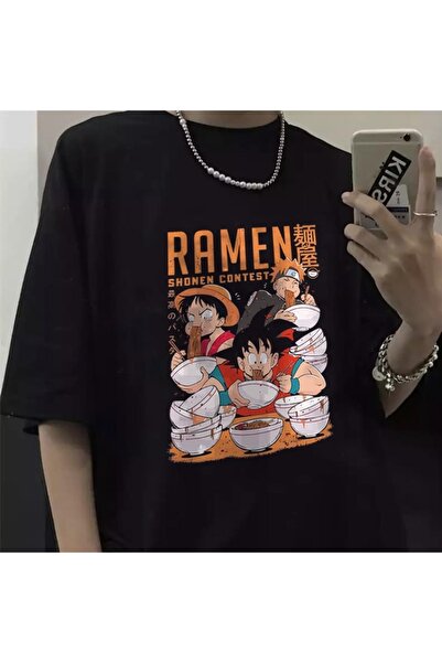 Toum Tricou negru unisex supradimensionat cu poster anime Gzm imprimat