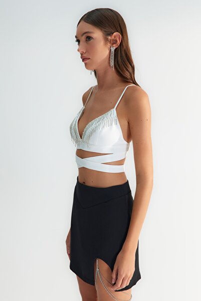Trendyol Collection X Zeynep Tosun Ecru Stone Accessory Bustier TCLSS23BS00015