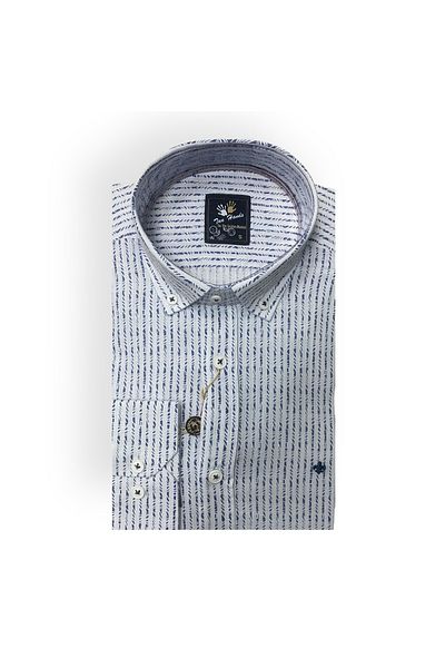 Sadık Collection Two Hands Men's Slim Fit Long Sleeve Cotton White Striped Shirt 414