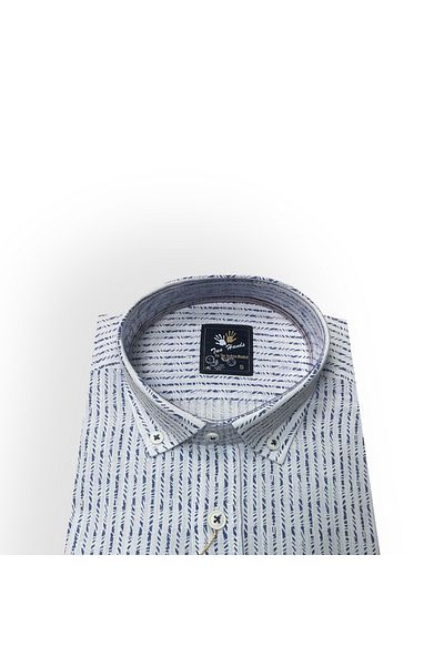 Sadık Collection Two Hands Men's Slim Fit Long Sleeve Cotton White Striped Shirt 414