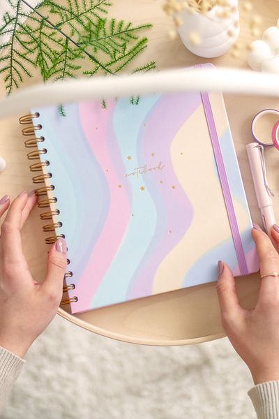 Matt Notebook 19x21 Cm Square Elastic Spiral Hard Cover Notebook Checkered