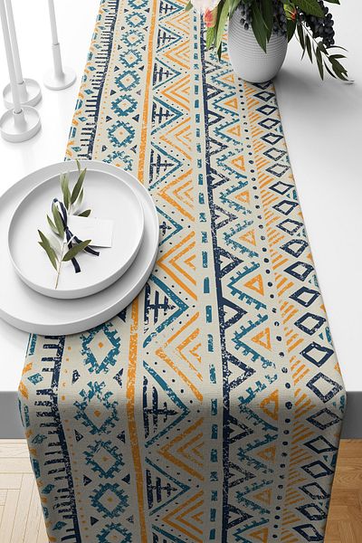Pilloveland Runner Navy Patterned Suede Woven 140*40 cm