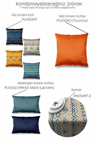 Pilloveland Runner Navy Patterned Suede Woven 140*40 cm