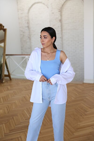 Jose Clothing Kadın Kare Yaka Kalın Askılı Triko Bluz