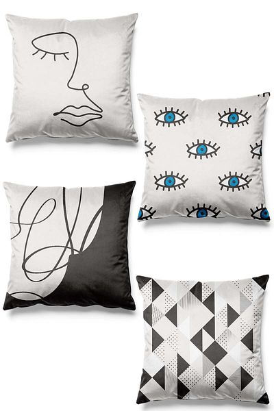 Pilloveland Double Sided Printed Charm Patterned 4-Piece Ecru Suede Throw Pillow Case