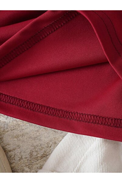 Machetta Plus Size Women's Burgundy Mushroom Printed Oversize Cotton T-shirt