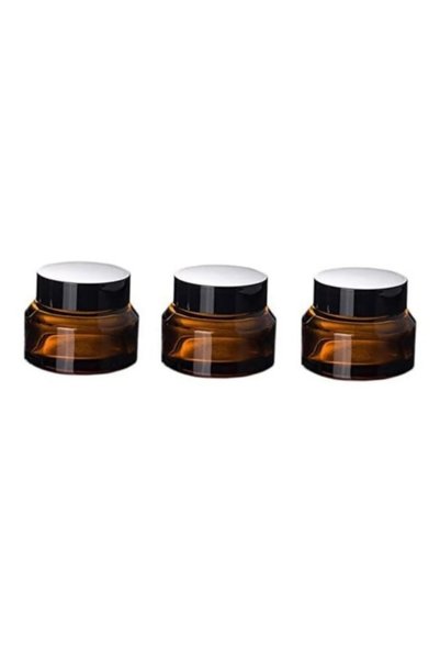 Şişecim 3 Pieces Amber Brown 50ml Glass Cream Jar with Lid