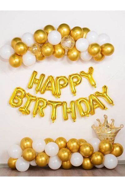MERİ PARTİ Χρυσό σετ για πάρτι γενεθλίων King Crown Foil Balloon Happy Bırthday Κρεμαστό αλουμινόχαρτο μπαλόνι Χρυσό σετ μπαλονιών λατέξ