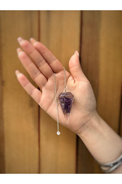 Asya Gems Epoksi Ve Kırıktaşlı Ametist Doğal Taş Pandül (sarkaç)