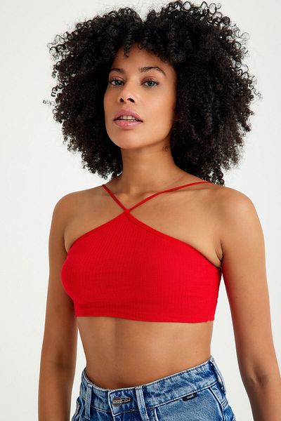 Top Step Ribbed Camisole Crop Body with Hose Detail