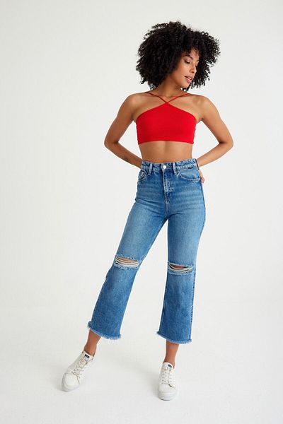 Top Step Ribbed Camisole Crop Body with Hose Detail