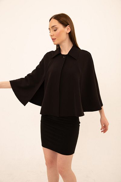 Laranor Black Shirt Collar Relax Cloak & Poncho