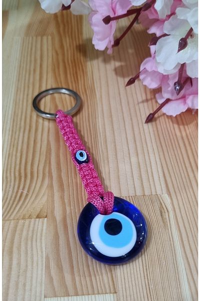 erdoğan hobi Knitting Keychain Evil Eye Fuchsia Knitting Ornament Car Ornament Bag Ornament Evil Eye Beaded Gift Keychain