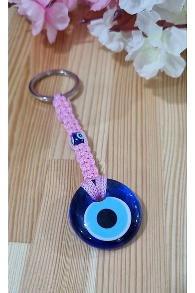 erdoğan hobi Knitted Keychain Charm Pink Knitted Ornament Car Ornament Bag Ornament Evil Eye Beaded Gift Keychain