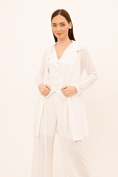 Laranor Ecru Jacket Collar Belted Cardigan