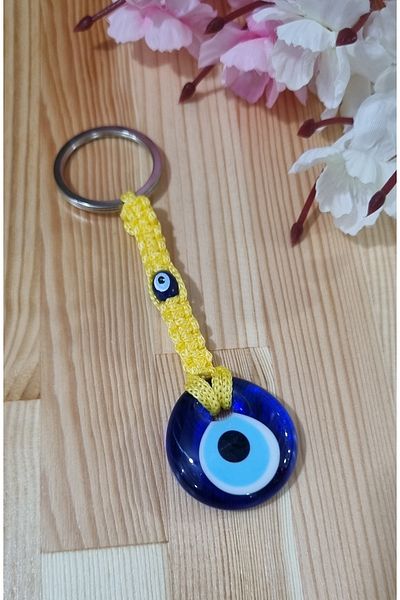 erdoğan hobi Knitted Keychain Charm Yellow Knitted Ornament Car Ornament Bag Ornament Evil Eye Beaded Gift Keychain