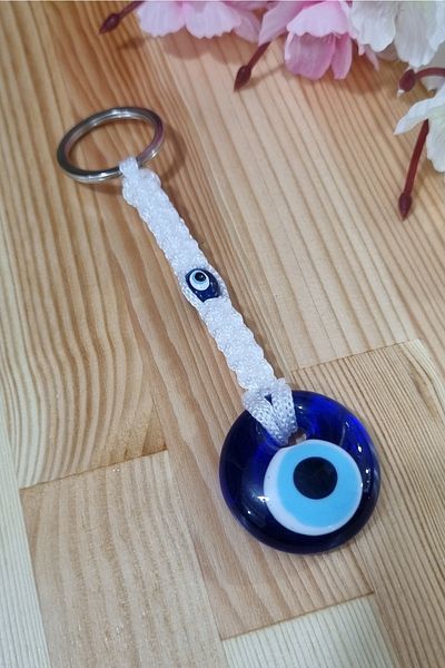 erdoğan hobi Knitted Keychain Charm White Knitted Ornament Car Ornament Bag Ornament Evil Eye Beaded Gift Keychain